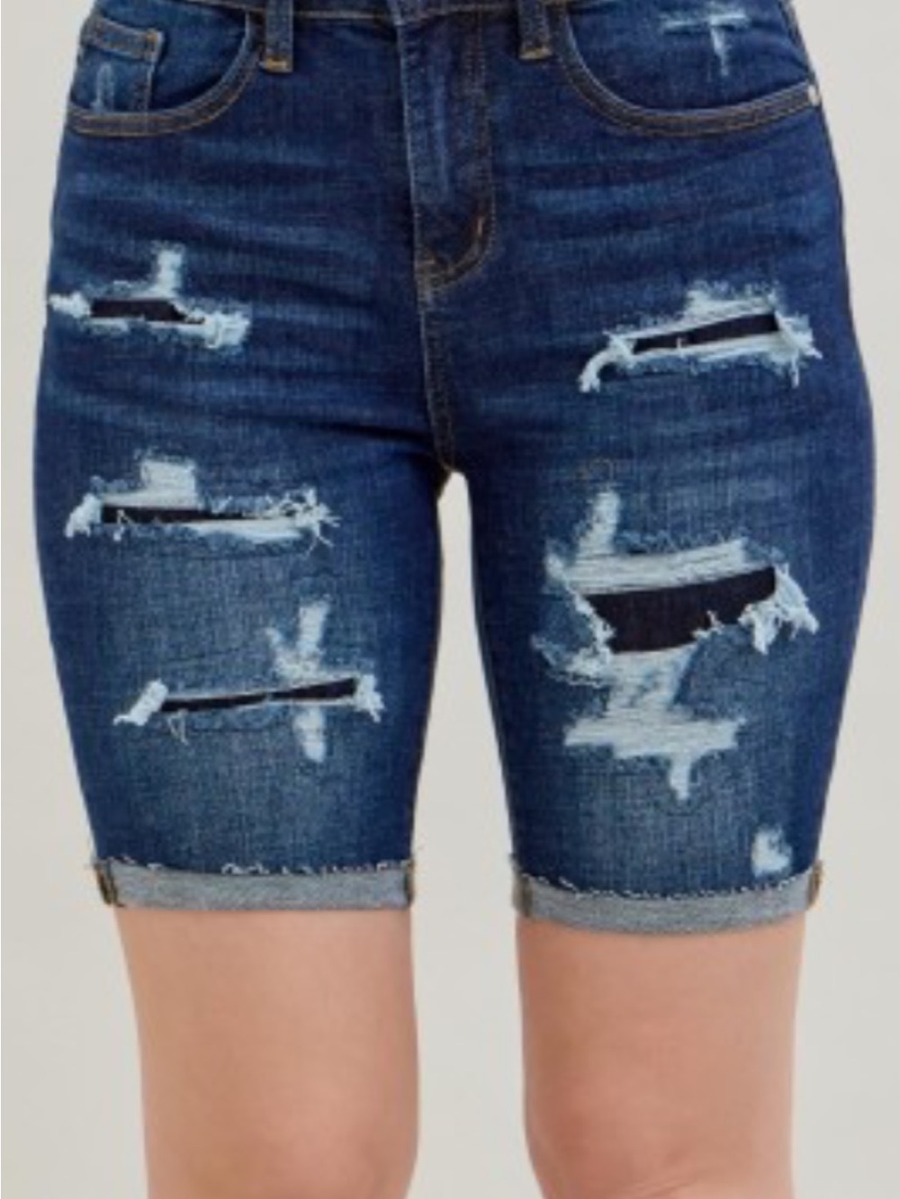 Judy Blue Dark Blue Distressed Bermuda Jean Shorts